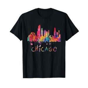 Chicago Skyline Cityscape Watercolor Chicago Flag Illinois TShirt